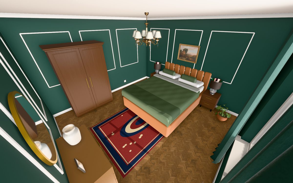 Chambre art déco en 3D